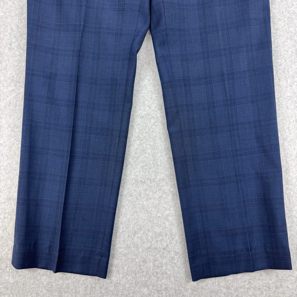Spier & Mackay Dress Pants Mens 38x32 Blue Plaid Wool Flat Front Preppy Office